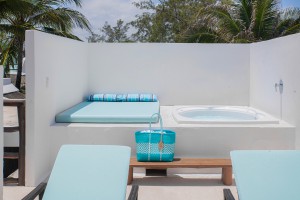 Sunset room private rooftop terrace with hot tub and loungers at Cabanas Tulum Beach Hotel & Spa