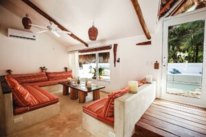 Living room in the Vanilla Loft at Cabanas Tulum Beach Hotel & Spa