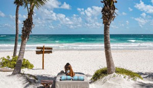 Private beach beds hotel in Tulum