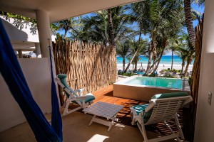 Private plunge pool in the beachfront room at Cabanas Tulum Beach Hotel & Spa