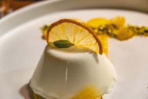 Pannacotta with a slice of dehydrated citrus fruit